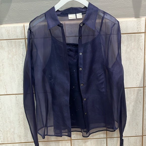 Purple sheer blouse with beaded tank set - Picture 1 of 7